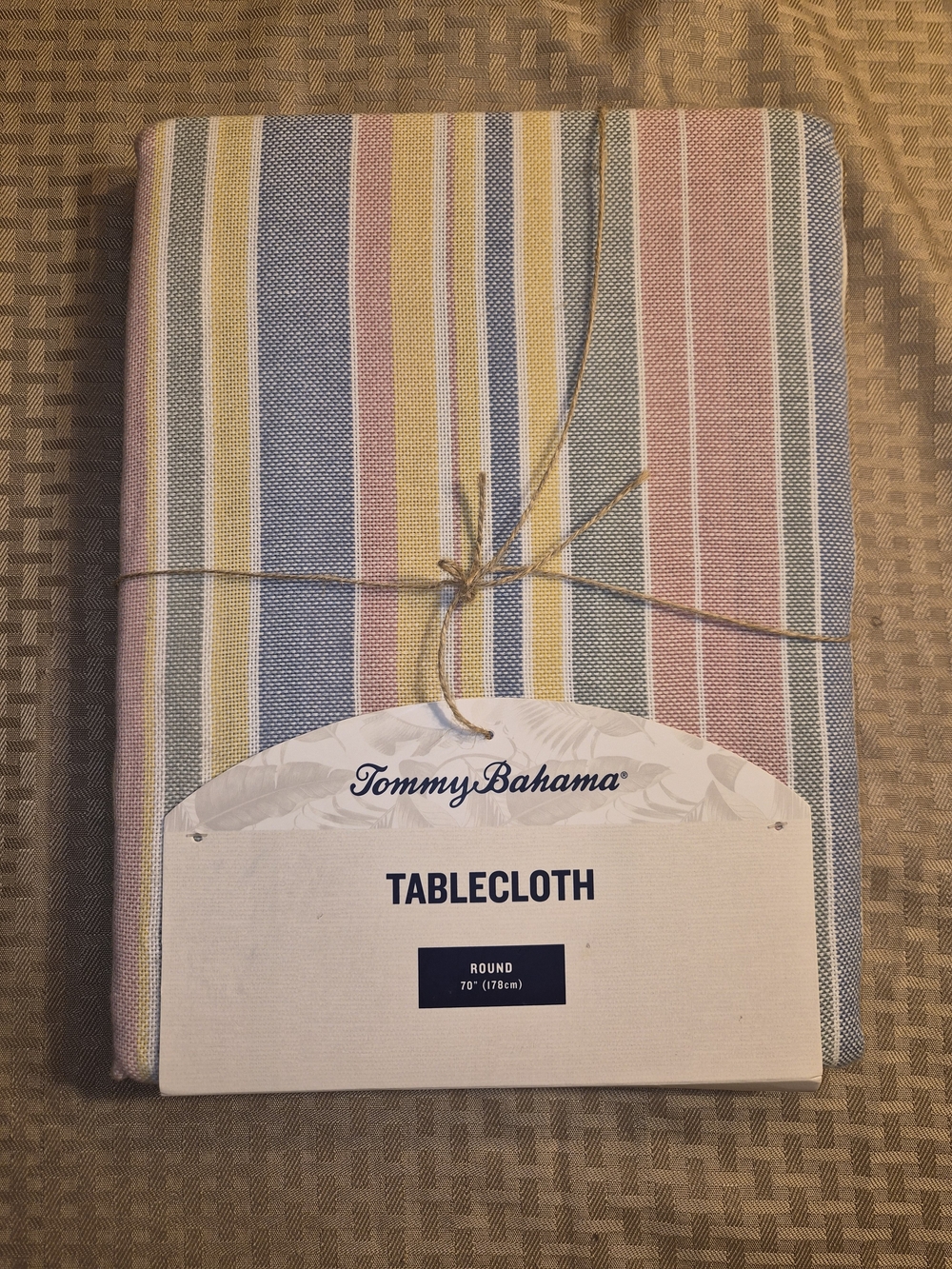 Tommy Bahama Pastel Stripe Round Tablecloth in Blue, Yellow, Pink, Green